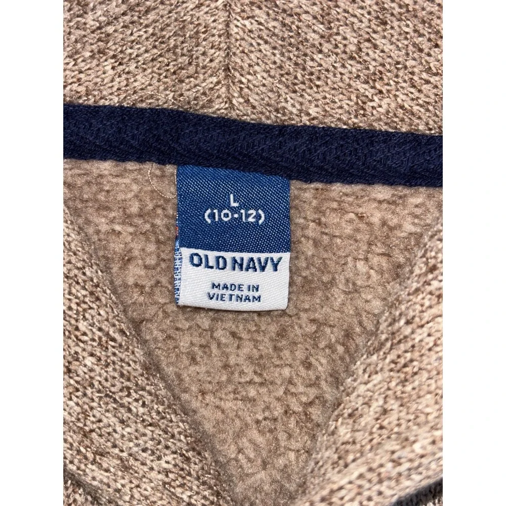 Old Navy Sweater Boys L (10-12) Heather Tan Tight Knit Fleece Lined Shawl Collar